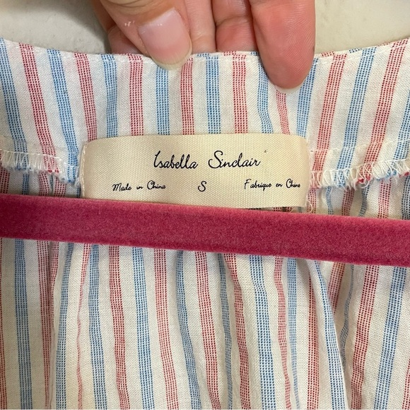 Anthropologie Isabella Sinclair Striped Smocked Neck Short Sleeve White Red S - Picture 4 of 10